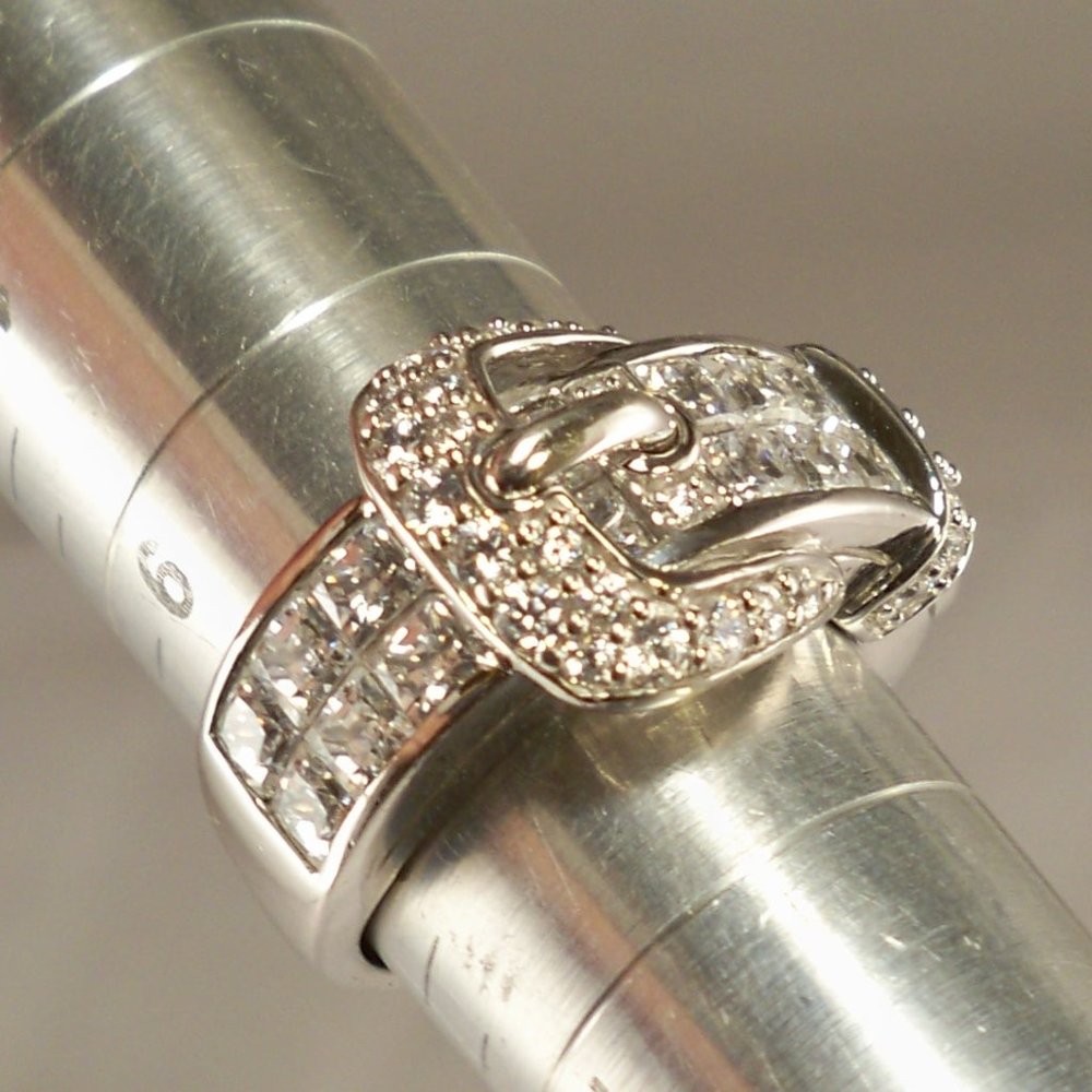 NEW Vintage Victoria Wieck Buckle, Princess Cut Cubic Zirconias Silver Ring